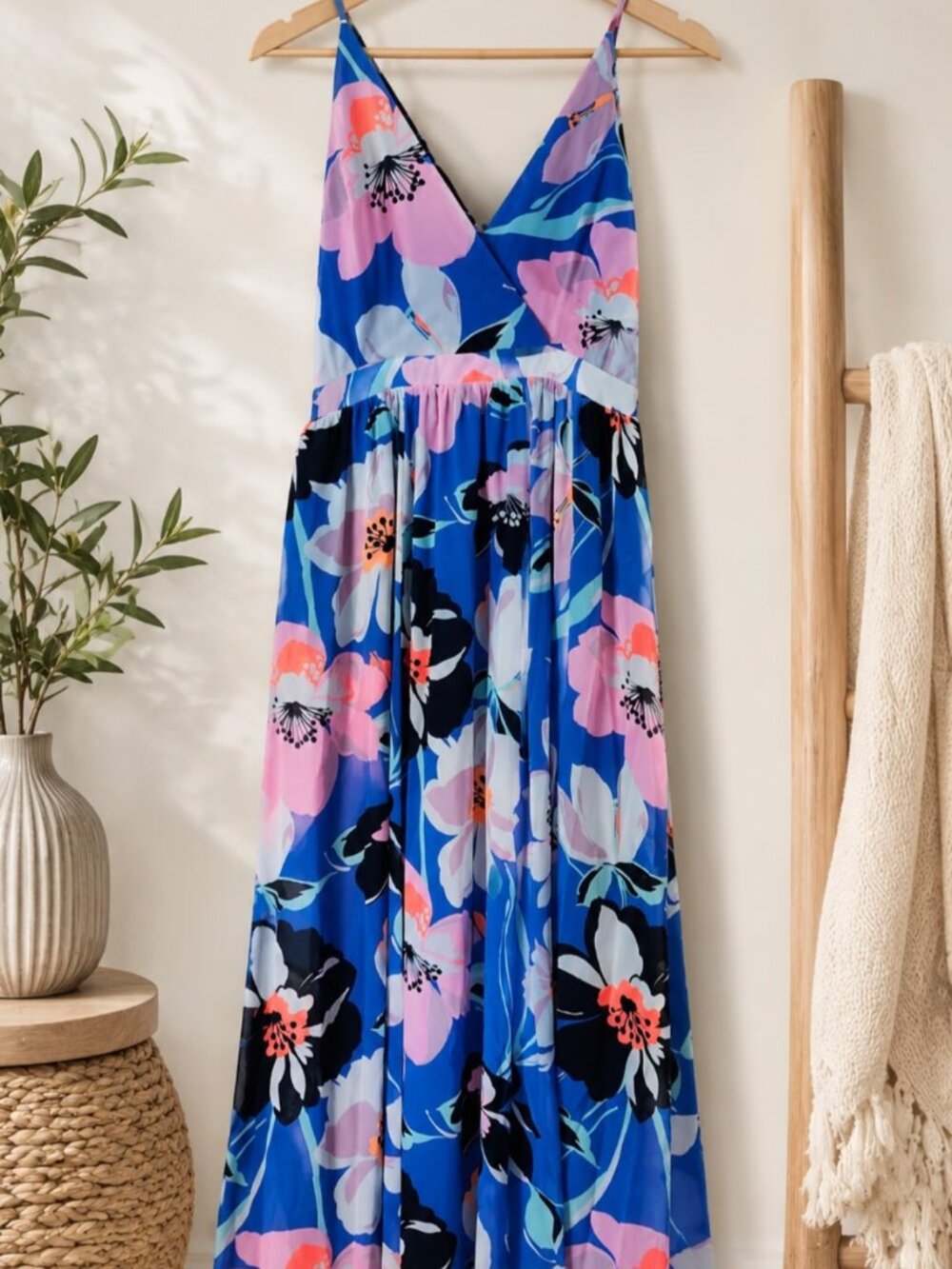Express Floral Maxi Dress Blue Pink Sleeveless Size Medium Like New